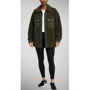 ZARA | Oversized Sherpa Teddy Shirt Jacket in Olive Green, Size Small